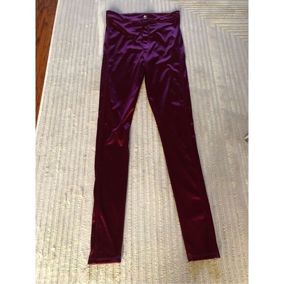 H&M GLOSSY SLIM-FIT PANTS-High Waist -Burgundy SZ M - Picture 10 of 12